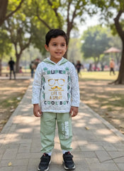 Eid Collection 2 Pcs Boy's Fleece Printed Shirt And Trouser Suit